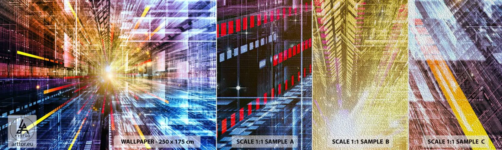 Vzorka fototapety Premium Sand - Osvetlená chodba - Abstrakcia, Grafika, 3D - 100x30 cm