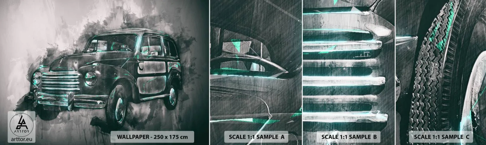 Vzorka samolepiacej fototapety Deluxe Sticker - Ctený predok - Retro auto, Automobilový priemysel, Výlet - 100x30 cm