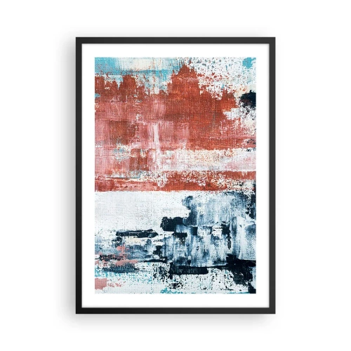 Plagát v čiernom ráme - Abstraktná kompozícia v odtieňoch červenej, bielej a modrej - 50x70cm - Abstraktné pol na pol - Moderná nástenná dekorácia do obývacej izby a spálne ARTTOR