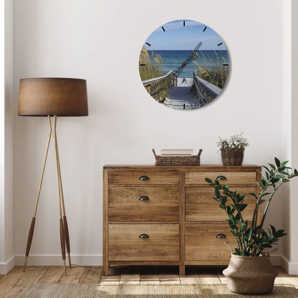Nástenné hodiny - Vchod na pláž s výhľadom na more - 30x30cm - Na slnku, vo vetre - Moderná nástenná dekorácia do obývacej izby, kuchyne a spálne ARTTOR