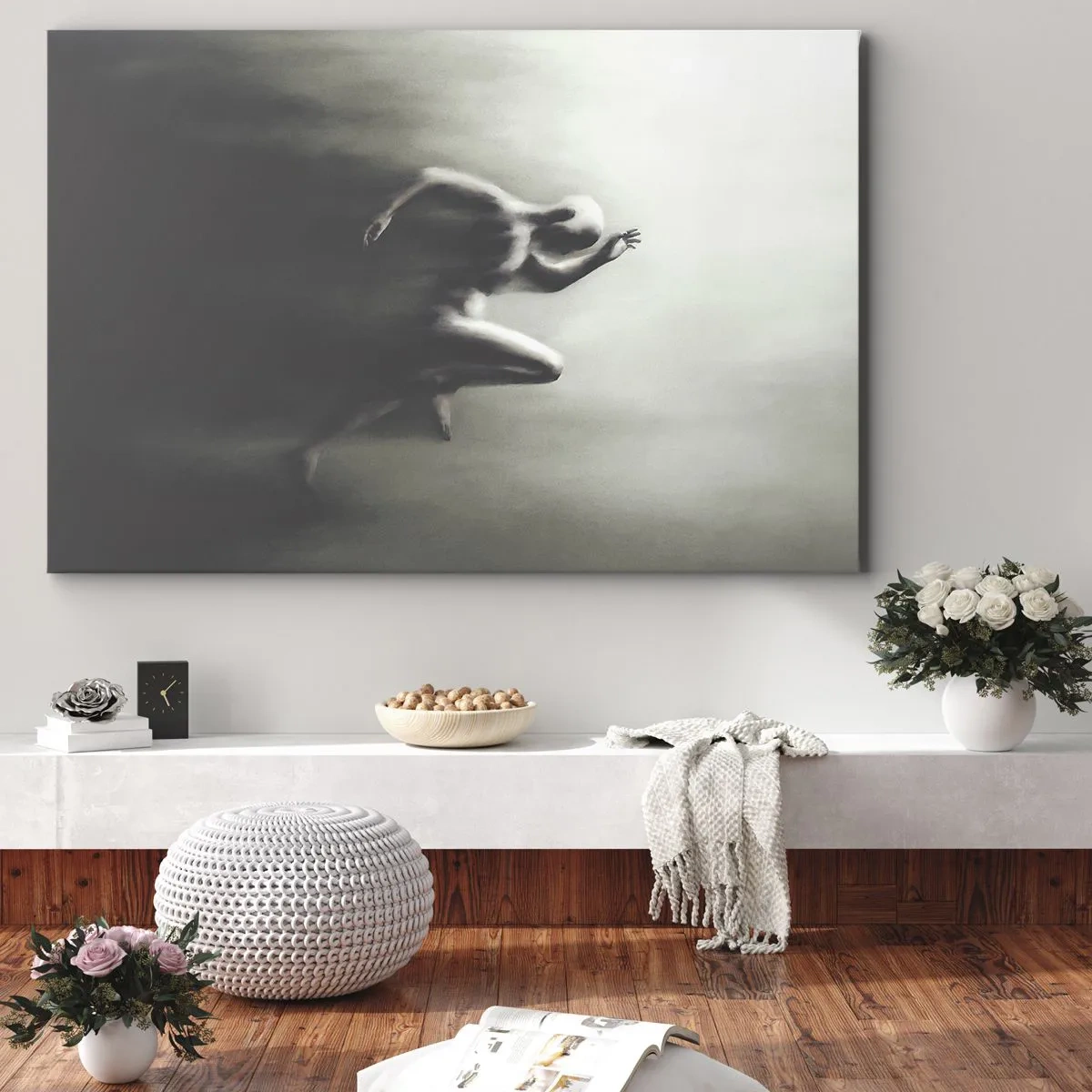 Obraz na plátne - Čiernobiela silueta bežiacej postavy v dynamickom a surrealistickom štýle. - 70x50cm - Nezastaviteľný - Moderná nástenná dekorácia do obývacej izby a spálne ARTTOR