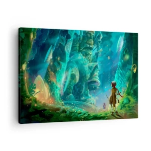 Obraz na plátne - Čarovný les s postavou prieskumníka - 70x50cm - Z veľkej Knihy rozprávok - Moderná nástenná dekorácia do obývacej izby a spálne ARTTOR