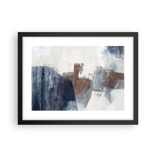 Plagát v čiernom ráme - Modro-hnedé tvary - 40x30 cm