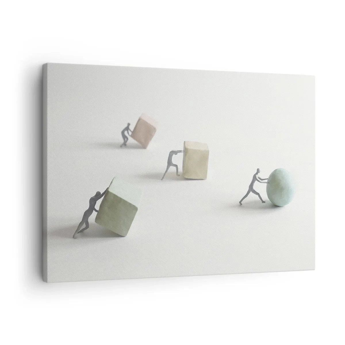 Obraz na plátne - Miniatúrne figúrky tlačiace tvary na svetlom pozadí - 70x50cm - Život samotný - Moderná nástenná dekorácia do obývacej izby a spálne ARTTOR