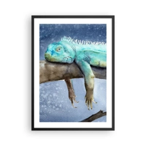 Plagát v čiernom ráme - Akvarelová maľba leguána odpočívajúceho na konári. - 50x70cm - Je fajn! - Moderná nástenná dekorácia do obývacej izby a spálne ARTTOR