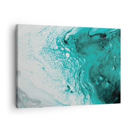 Obraz na plátne - Abstraktná kompozícia v tyrkysových odtieňoch na bielom pozadí - 70x50cm - Prepadnúť sa v bielej a tyrkysovej - Moderná nástenná dekorácia do obývacej izby a spálne ARTTOR