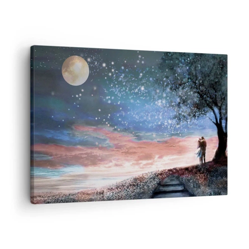 Obraz na plátne - Romantická scéna pre páry pod splnom - 70x50cm - Hviezdicovité predstavenie - Moderná nástenná dekorácia do obývacej izby a spálne ARTTOR