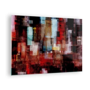 Obraz na skle - Abstraktná geometrická kompozícia v odtieňoch červenej - 70x50cm - Chaos a zmätok - Moderná nástenná dekorácia do obývacej izby a spálne ARTTOR