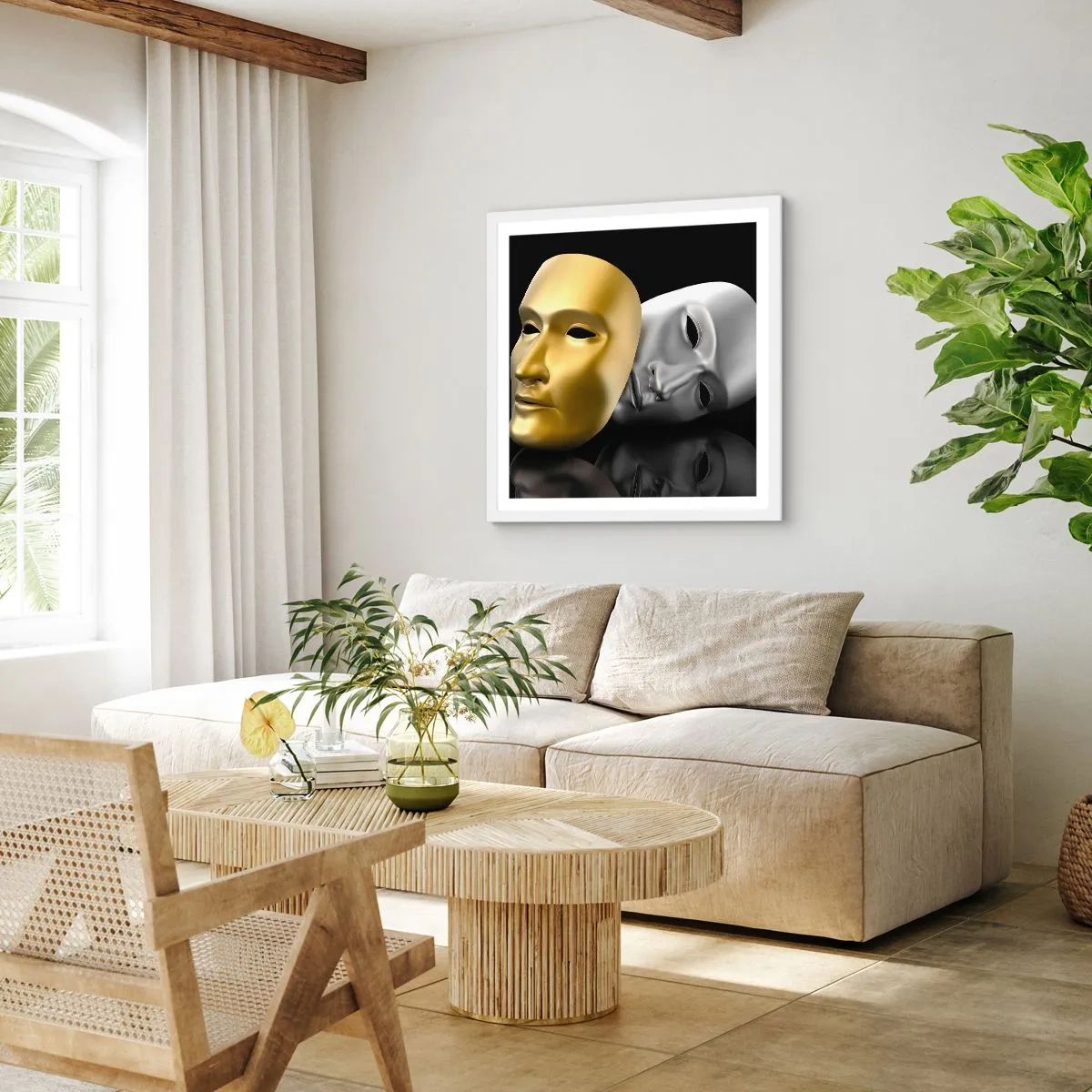 Plagát v bielom ráme - Život je divadlo - 50x50 cm