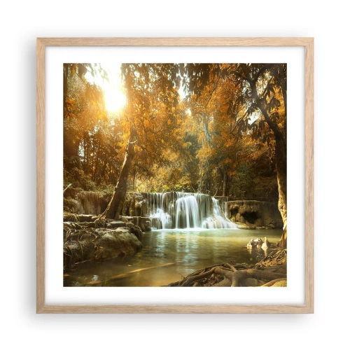 Plagát v ráme zo svetlého duba - Parkový vodopád - 50x50 cm
