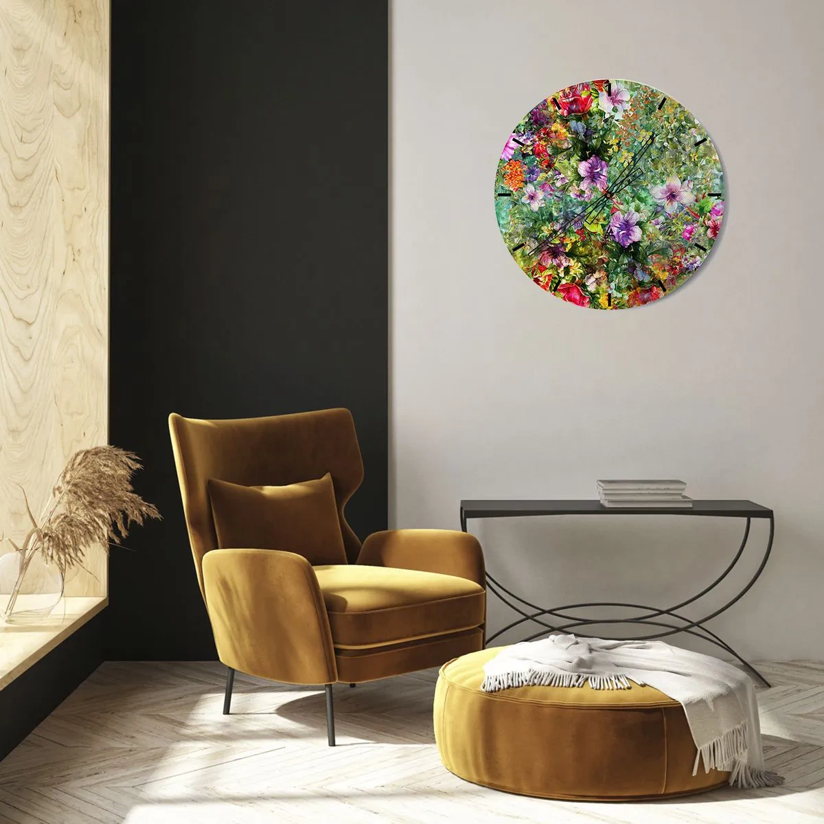 Nástenné hodiny - Farebné kvety v umeleckom aranžmáne - 30x30cm - Do kvetov, do zahynutia - Moderná nástenná dekorácia do obývacej izby, kuchyne a spálne ARTTOR