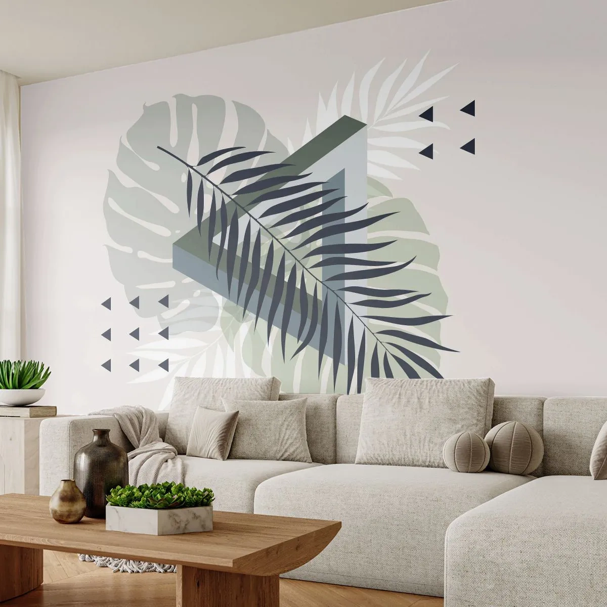 Fototapeta Premium Sand - Príroda a geometria – dva poriadky? - List Monstera, Palmový list, Grafika - 250x175 cm