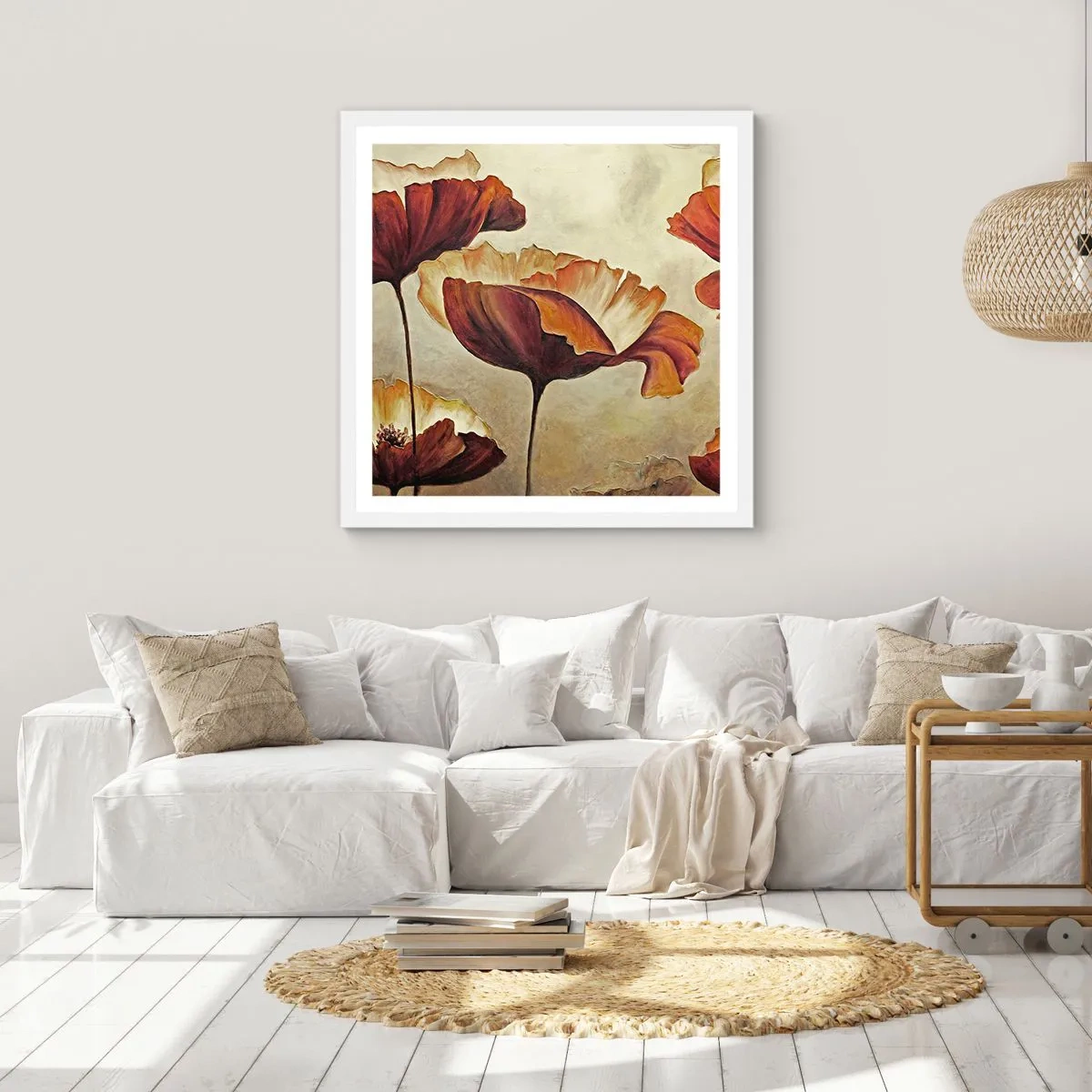 Plagát v bielom ráme - Lán lúky - 60x60 cm