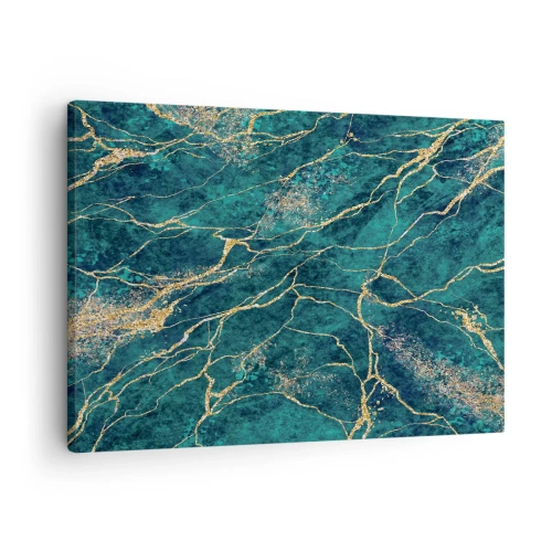 Obraz na plátne - Textúrovaný mramorový vzor v odtieňoch tyrkysovej a zlatej - 70x50cm - Zlatá žila - Moderná nástenná dekorácia do obývacej izby a spálne ARTTOR