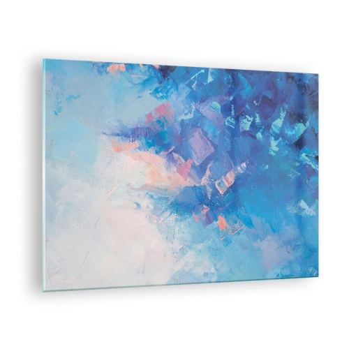 Obraz na skle - Abstraktná zimná krajina s chladnými modrými a jemnými ružovými odtieňmi - 70x50cm - Zimná abstrakcia - Moderná nástenná dekorácia do obývacej izby a spálne ARTTOR