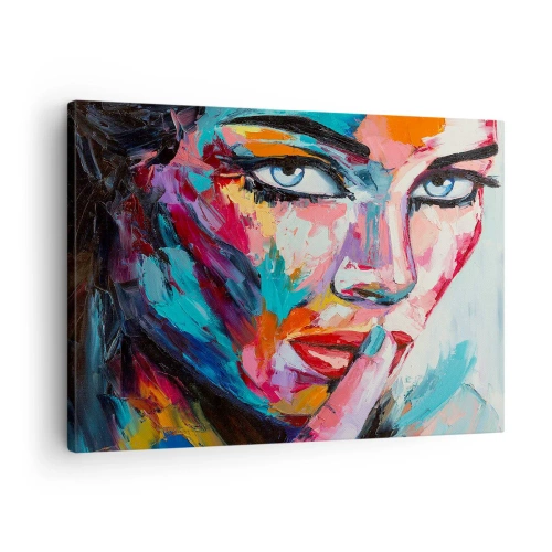 Obraz na plátne - Farebný portrét ženy v abstraktnom štýle - 70x50cm - Naše prvé tajomstvo - Moderná nástenná dekorácia do obývacej izby a spálne ARTTOR