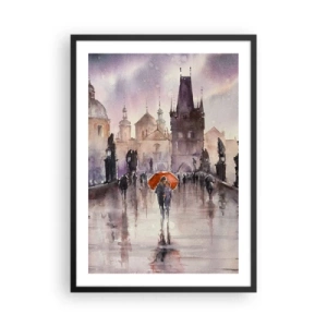 Plagát v čiernom ráme - Romantická prechádzka po moste v daždivý deň - 50x70cm - Ľudia sa nemenia - Moderná nástenná dekorácia do obývacej izby a spálne ARTTOR