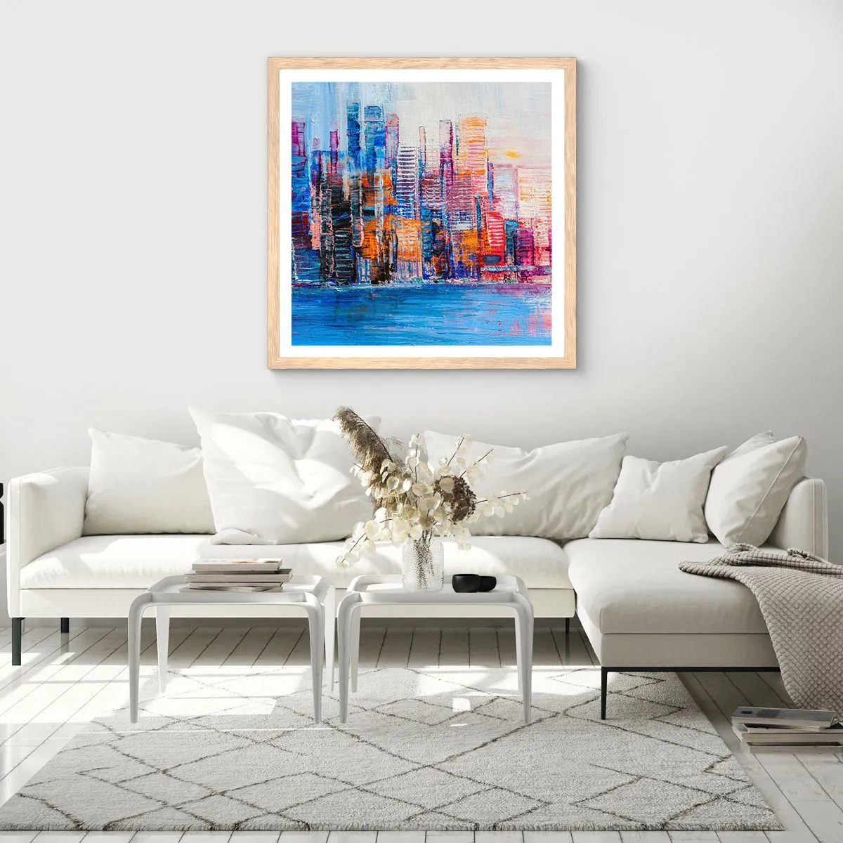 Plagát v ráme zo svetlého duba - Radostná metropola - 60x60 cm