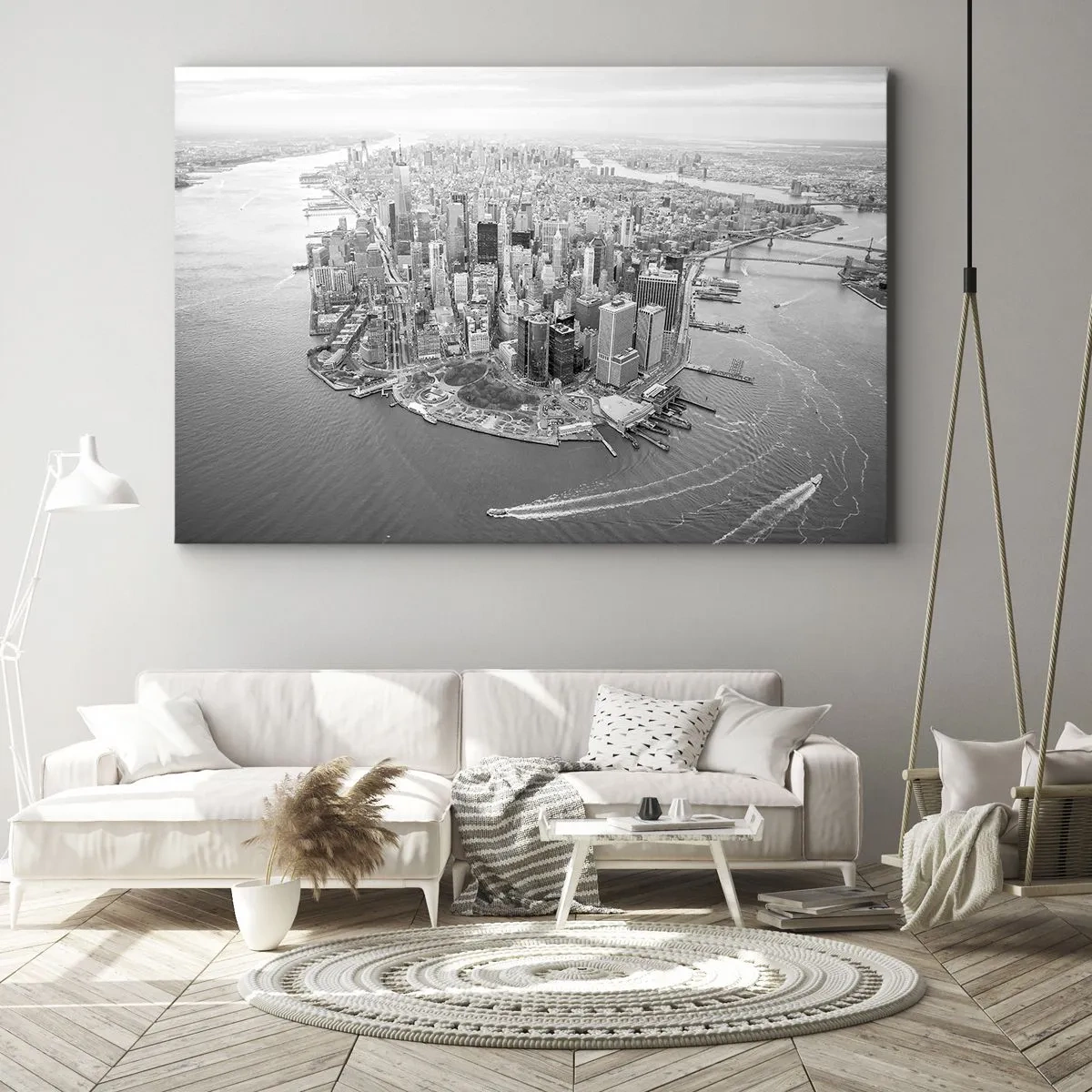 Obraz na plátne - Letecký pohľad na Manhattan v čiernobielej farbe - 70x50cm - Ako nemilovať? - Moderná nástenná dekorácia do obývacej izby a spálne ARTTOR