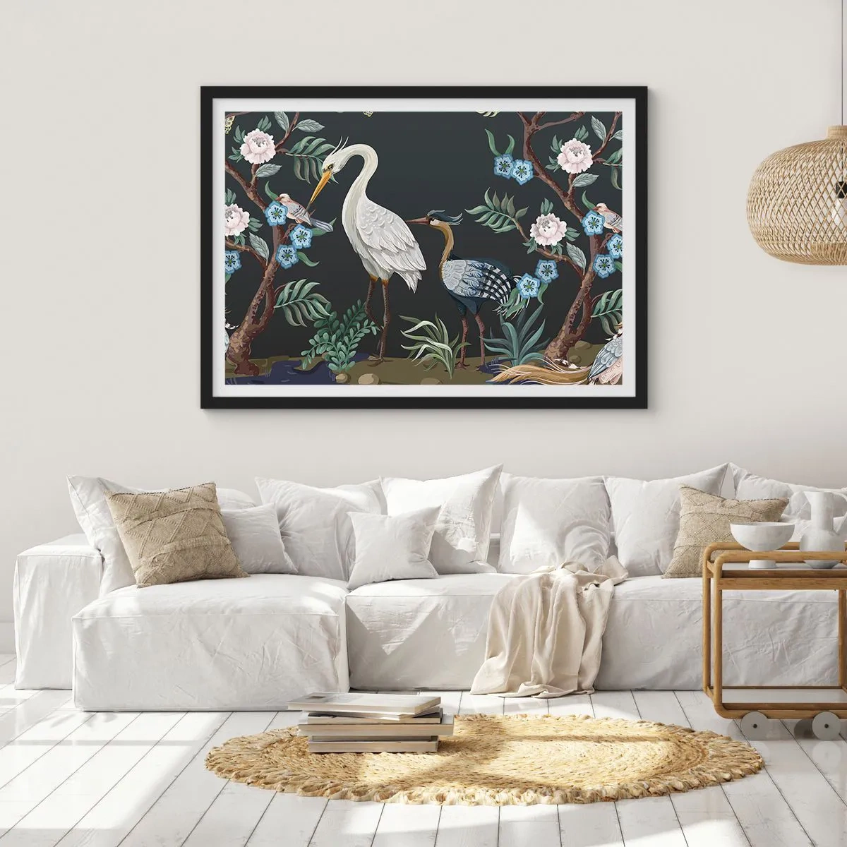 Plagát v čiernom ráme - Vtáčí sprievod - 100x70 cm