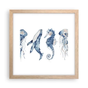 Plagát v ráme zo svetlého duba - Morská divočina - 30x30 cm