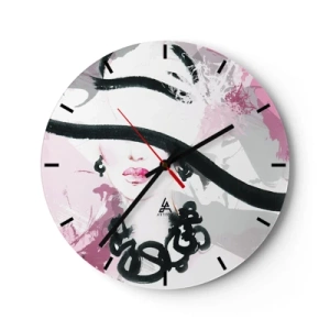 Nástenné hodiny - Elegantný portrét ženy v čierno-ružovom štýle - 30x30cm - Portrét dámy v čiernej a ružovej - Moderná nástenná dekorácia do obývacej izby, kuchyne a spálne ARTTOR