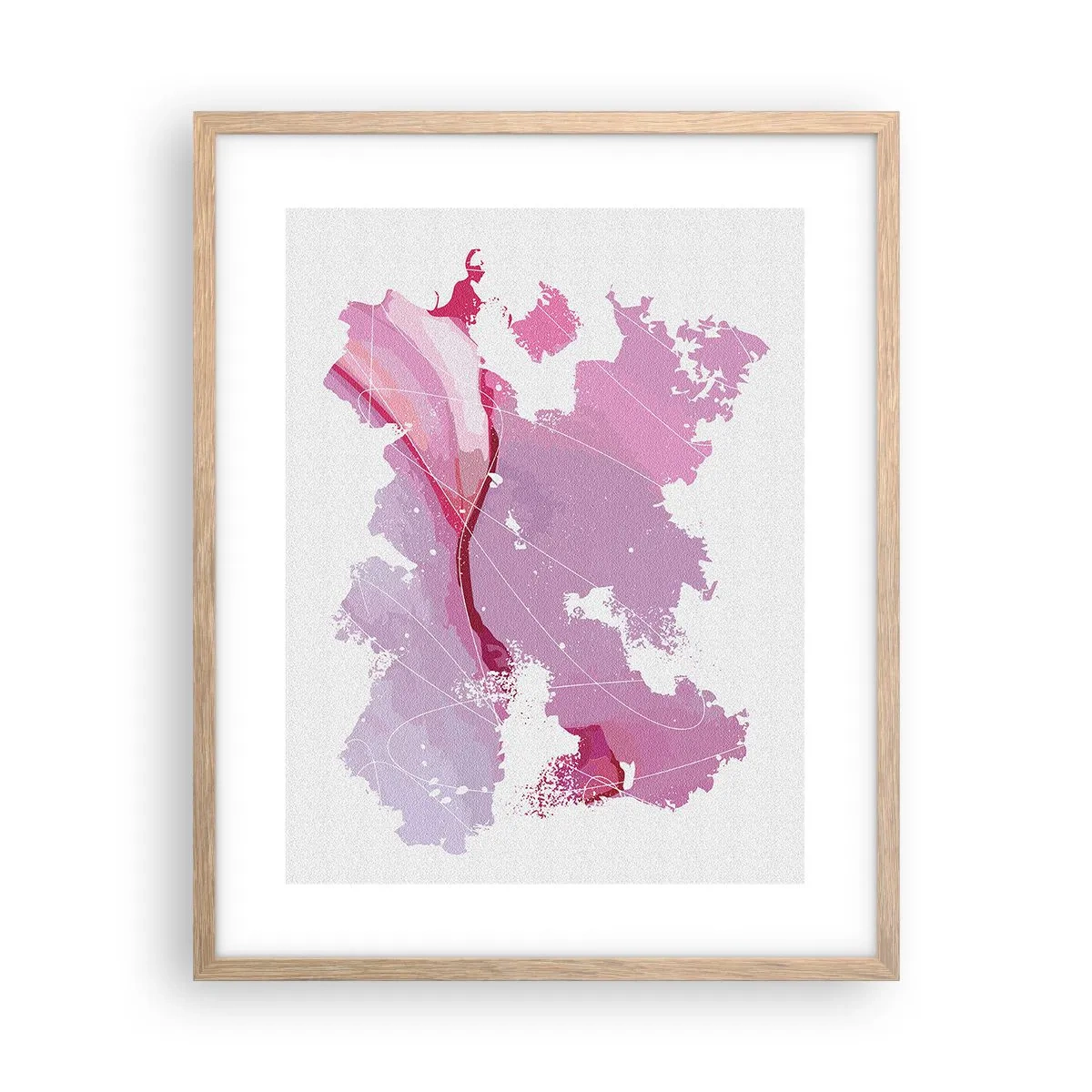 Plagát v ráme zo svetlého duba - Mapa ružového sveta - 40x50 cm
