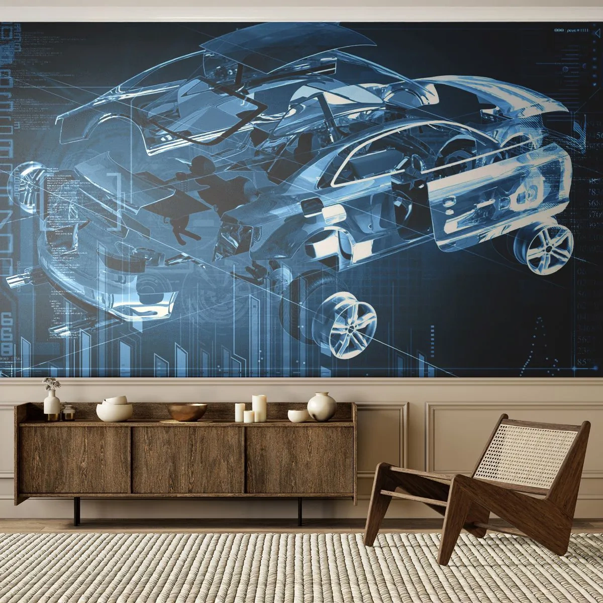 Samolepiaca Fototapeta Deluxe Sticker - Inžinierska anatómia - Automobilový priemysel, Auto, koncepcia - 250x175 cm