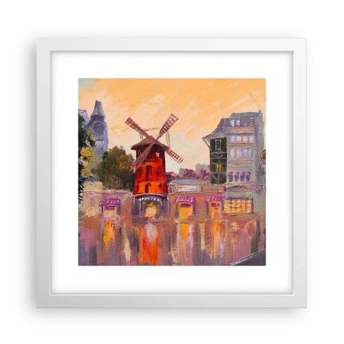 Plagát v bielom ráme - Parížske ikony – Moulin Rouge - 30x30 cm