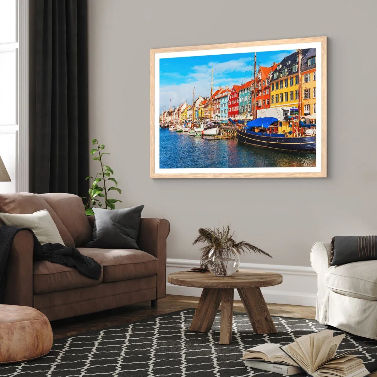 Plagát v ráme zo svetlého duba - Radostné nábrežie - 91x61 cm