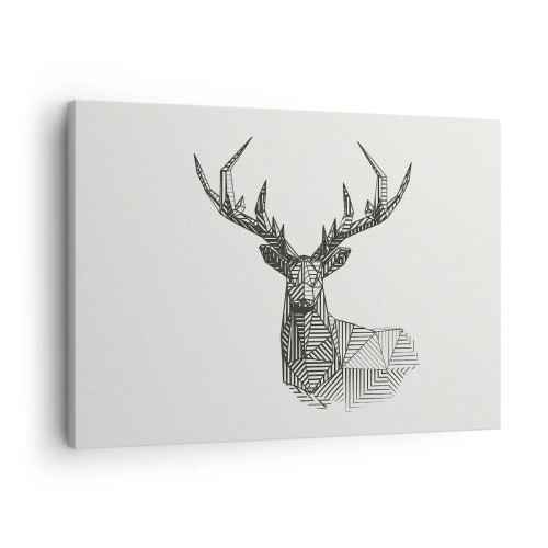 Obraz na plátne - Geometrický obraz jeleňa v minimalistickom čiernobielom štýle - 70x50cm - Jeleň v kubistickom štýle - Moderná nástenná dekorácia do obývacej izby a spálne ARTTOR