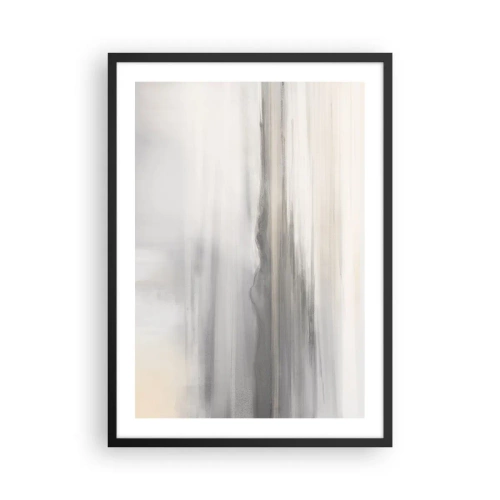 Plagát v čiernom ráme - Jemné zvislé pruhy v odtieňoch sivej a béžovej - 50x70cm - Zamyslená diaľka - Moderná nástenná dekorácia do obývacej izby a spálne ARTTOR