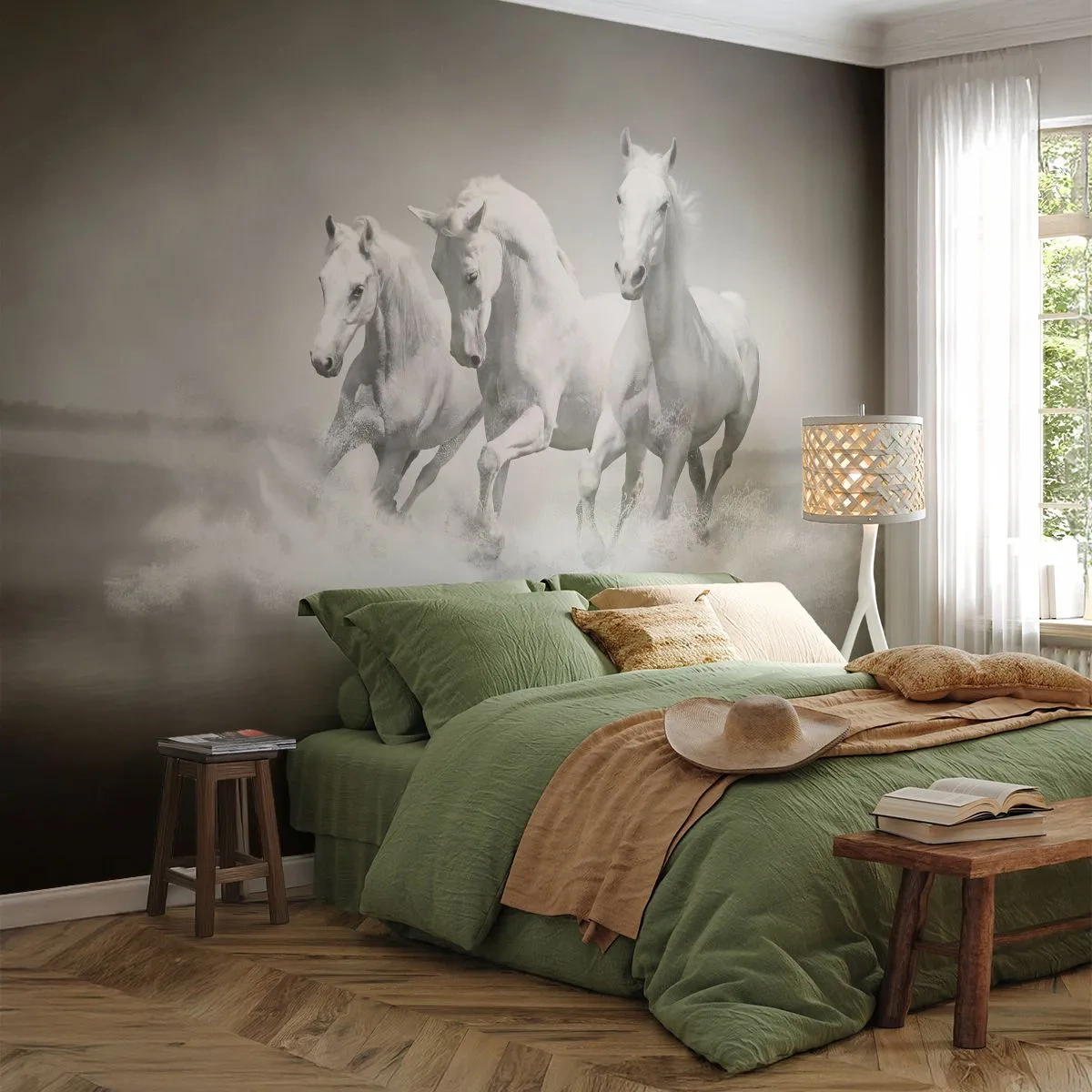 Fototapeta Premium Sand - Biele šialenstvo - Zvieratá, Kone, Príroda - 400x280 cm