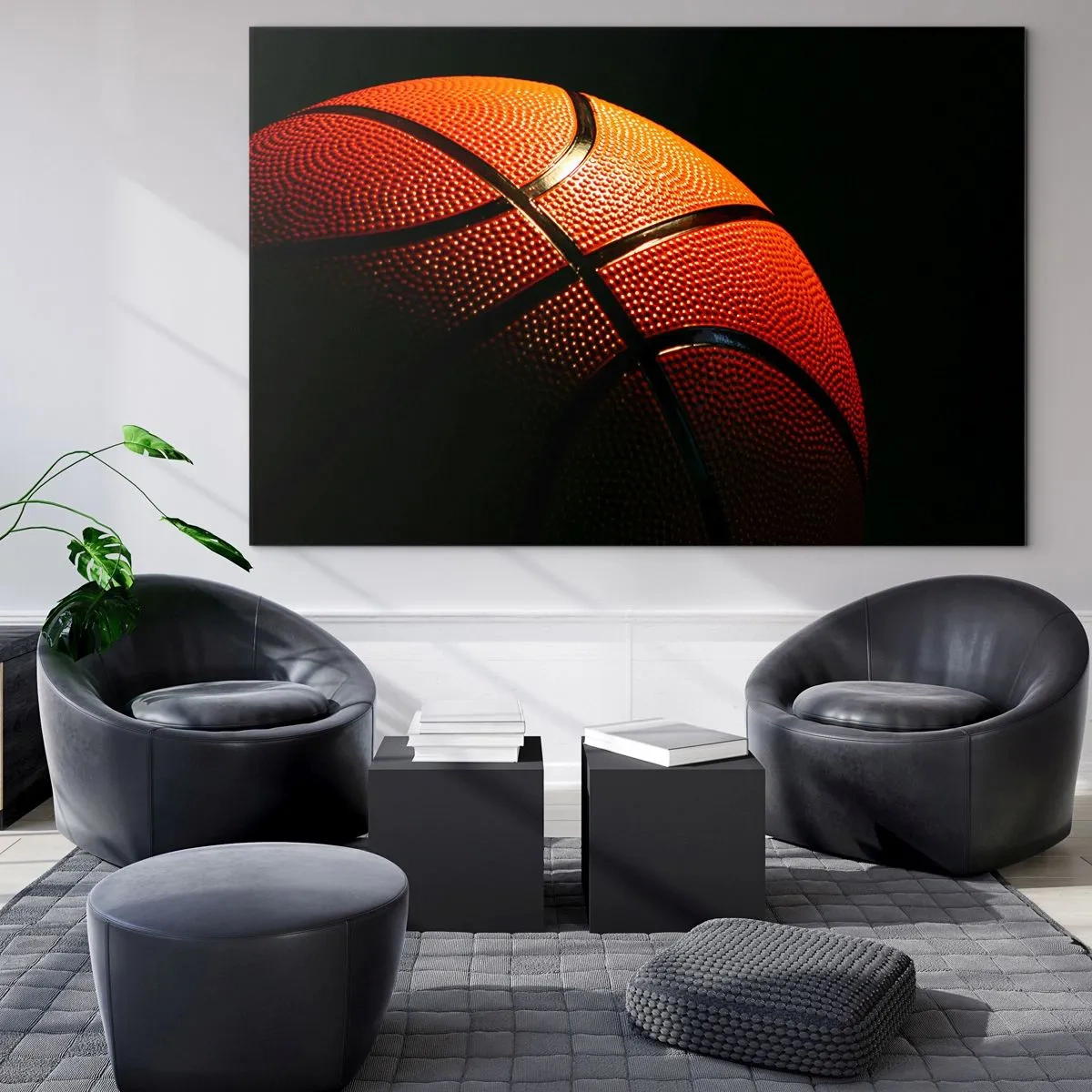 Obraz na skle - Oranžová basketbalová lopta na tmavom pozadí - 70x50cm - Krásna ako planéta - Moderná nástenná dekorácia do obývacej izby a spálne ARTTOR