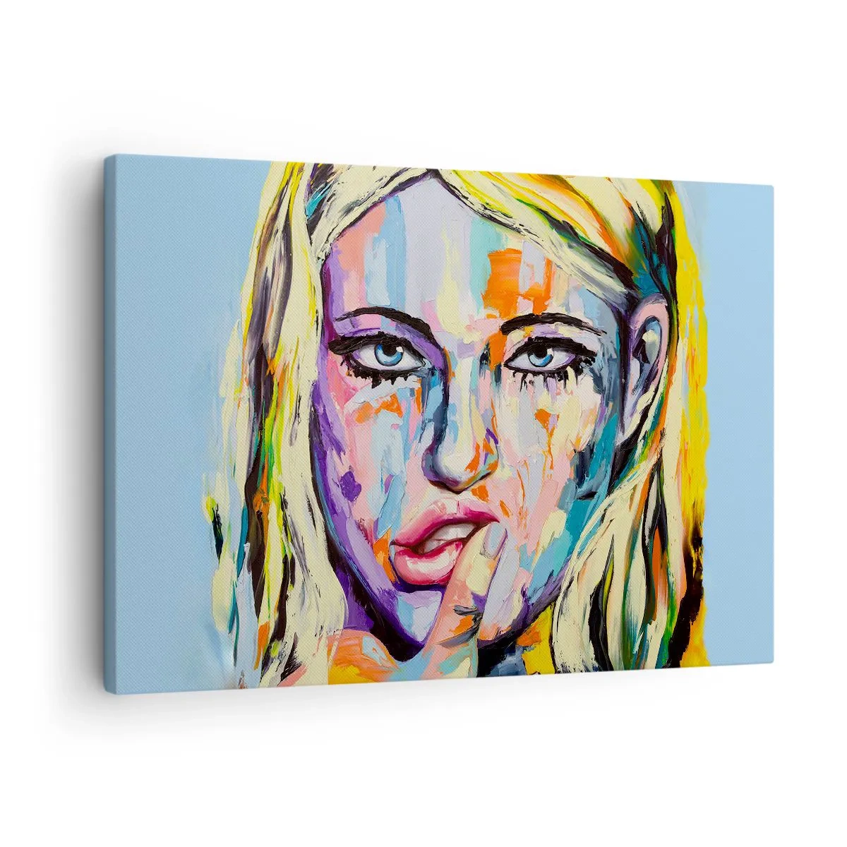 Obraz na plátne - Farebný portrét ženy v abstraktnom štýle - 70x50cm - Pozri sa jej priamo do očí - Moderná nástenná dekorácia do obývacej izby a spálne ARTTOR