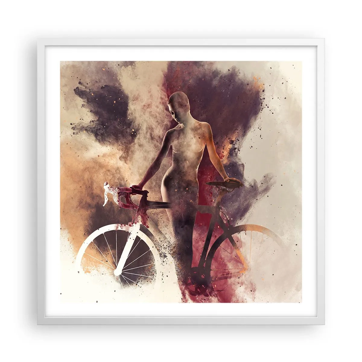 Plagát v bielom ráme - Cyklistická duša v mramorových tvaroch - 60x60 cm