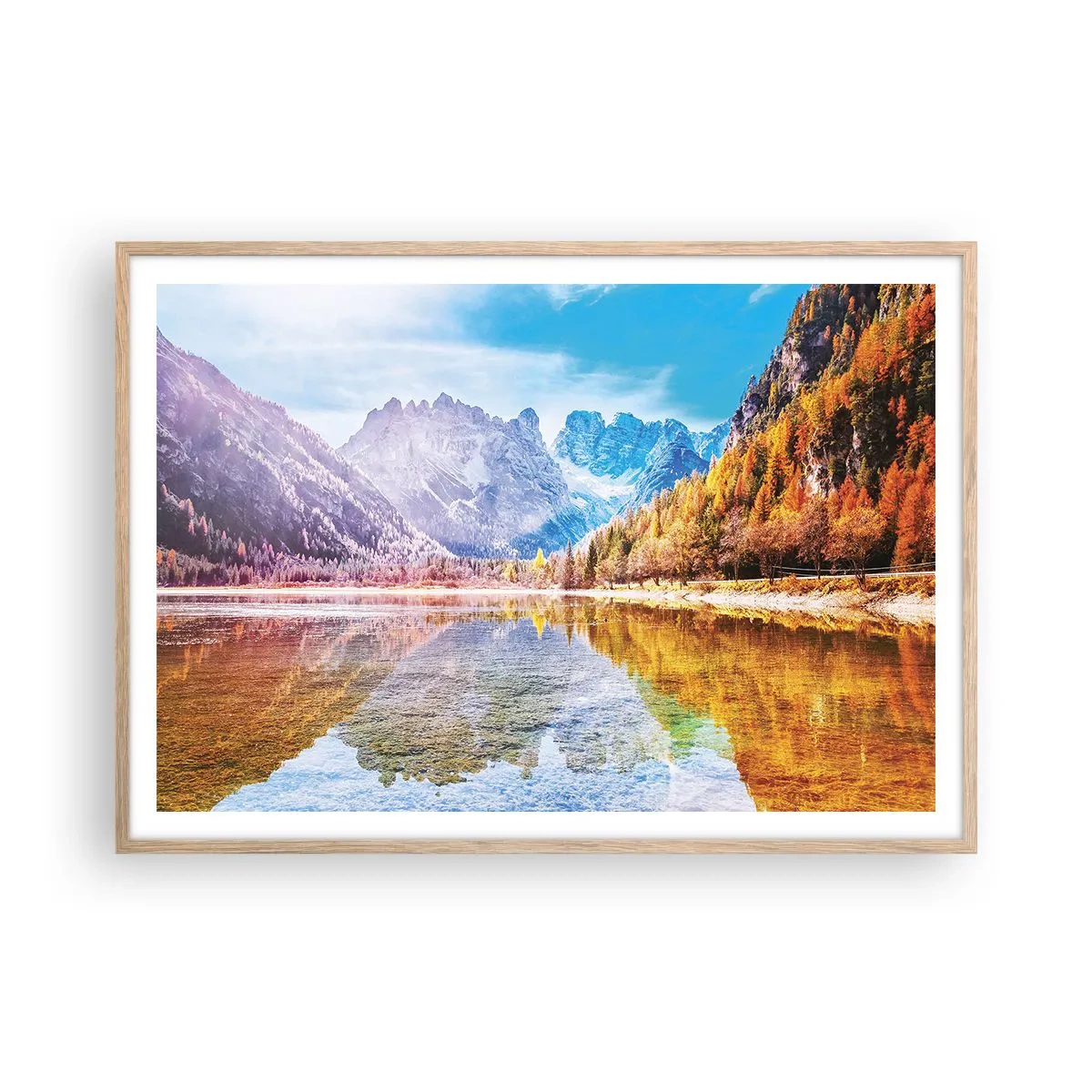 Plagát v ráme zo svetlého duba - A v horách už je jeseň - 100x70 cm