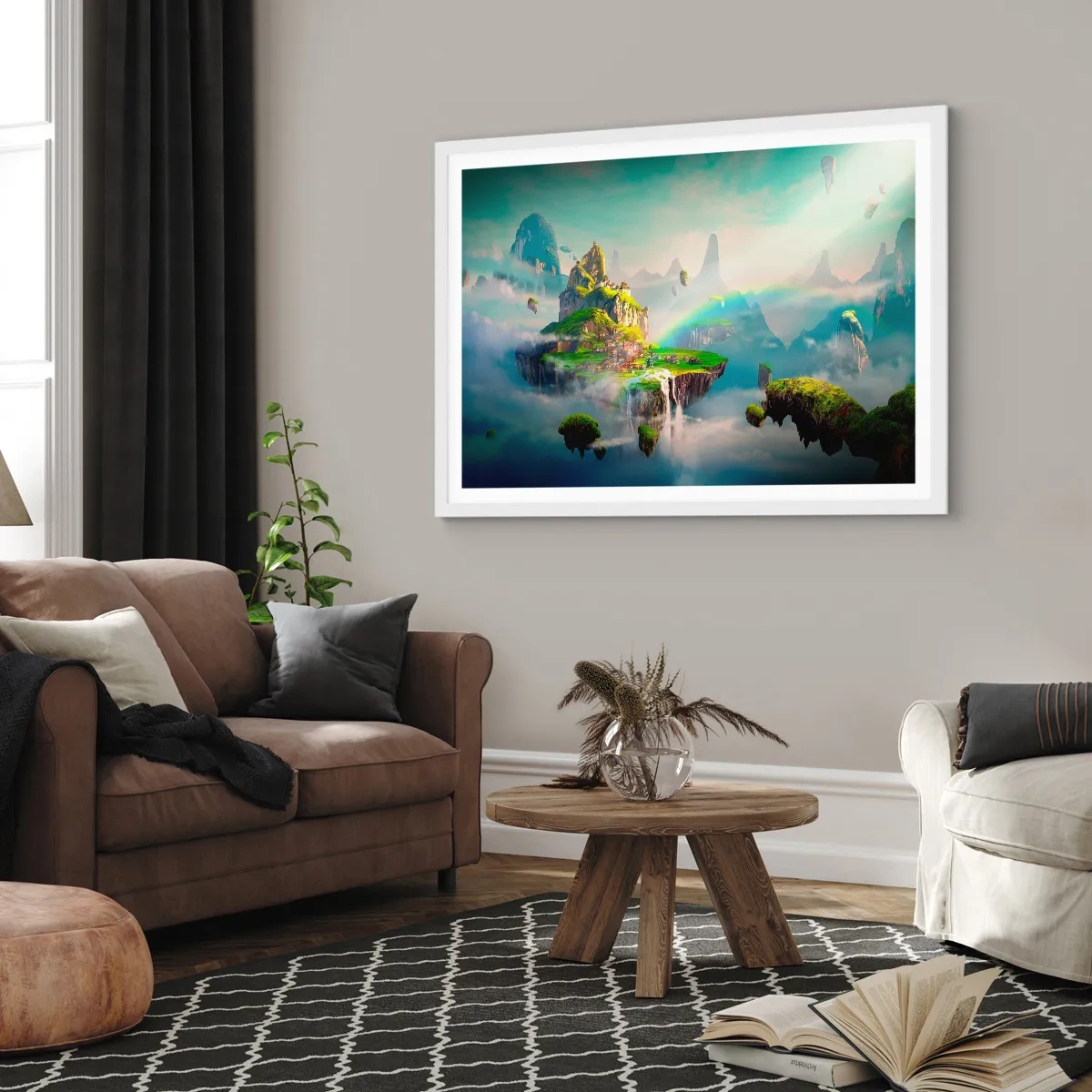 Plagát v bielom ráme - Uprostred neba - šťastné ostrovy - 91x61 cm