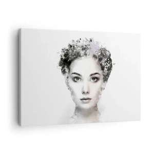Obraz na plátne - Umelecký portrét ženy s jemnými abstraktnými akcentmi. - 70x50cm - Veľmi štýlový portrét - Moderná nástenná dekorácia do obývacej izby a spálne ARTTOR