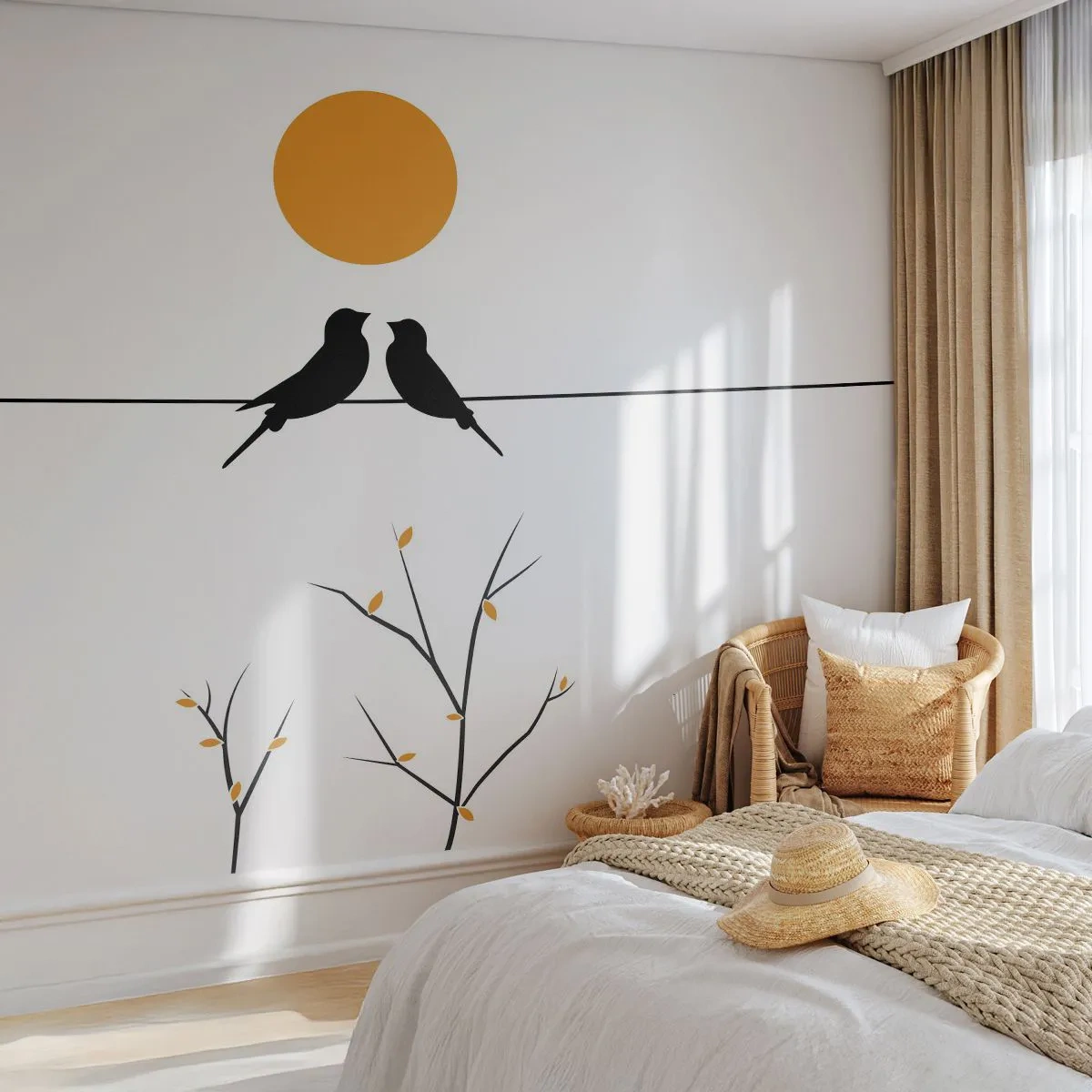Samolepiaca Fototapeta Deluxe Sticker - Slávičí večer - Abstrakcia, Vtáky, Grafika - 250x175 cm