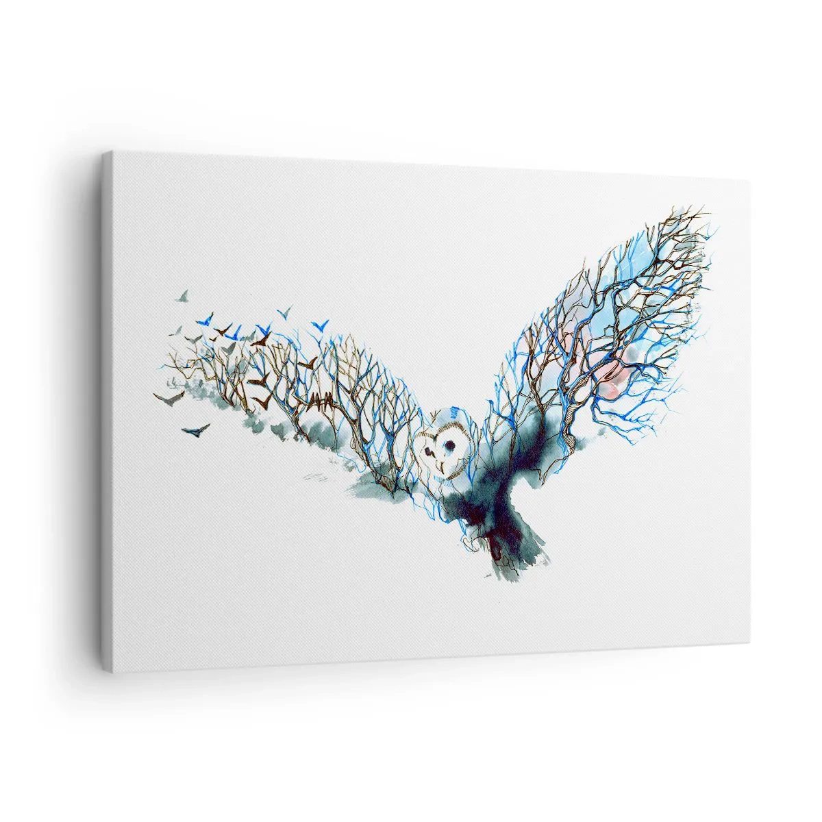 Obraz na plátne - Umelecká grafika sovy s rozprestretými krídlami - 70x50cm - Na krídlach lesa - Moderná nástenná dekorácia do obývacej izby a spálne ARTTOR