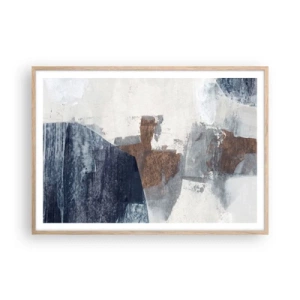 Plagát v ráme zo svetlého duba - Modro-hnedé tvary - 100x70 cm