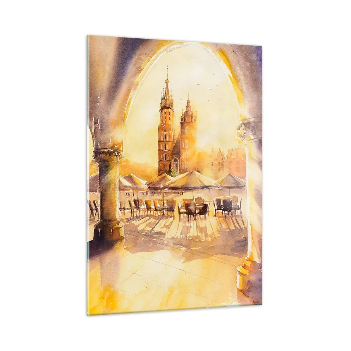 Obraz na skle - Východ slnka nad krakovským námestím - 50x70 cm