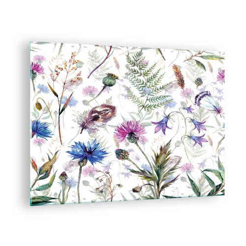 Obraz na skle - Kresby divých kvetov a listov na svetlom pozadí - 70x50cm - Poľský herbár - Moderná nástenná dekorácia do obývacej izby a spálne ARTTOR