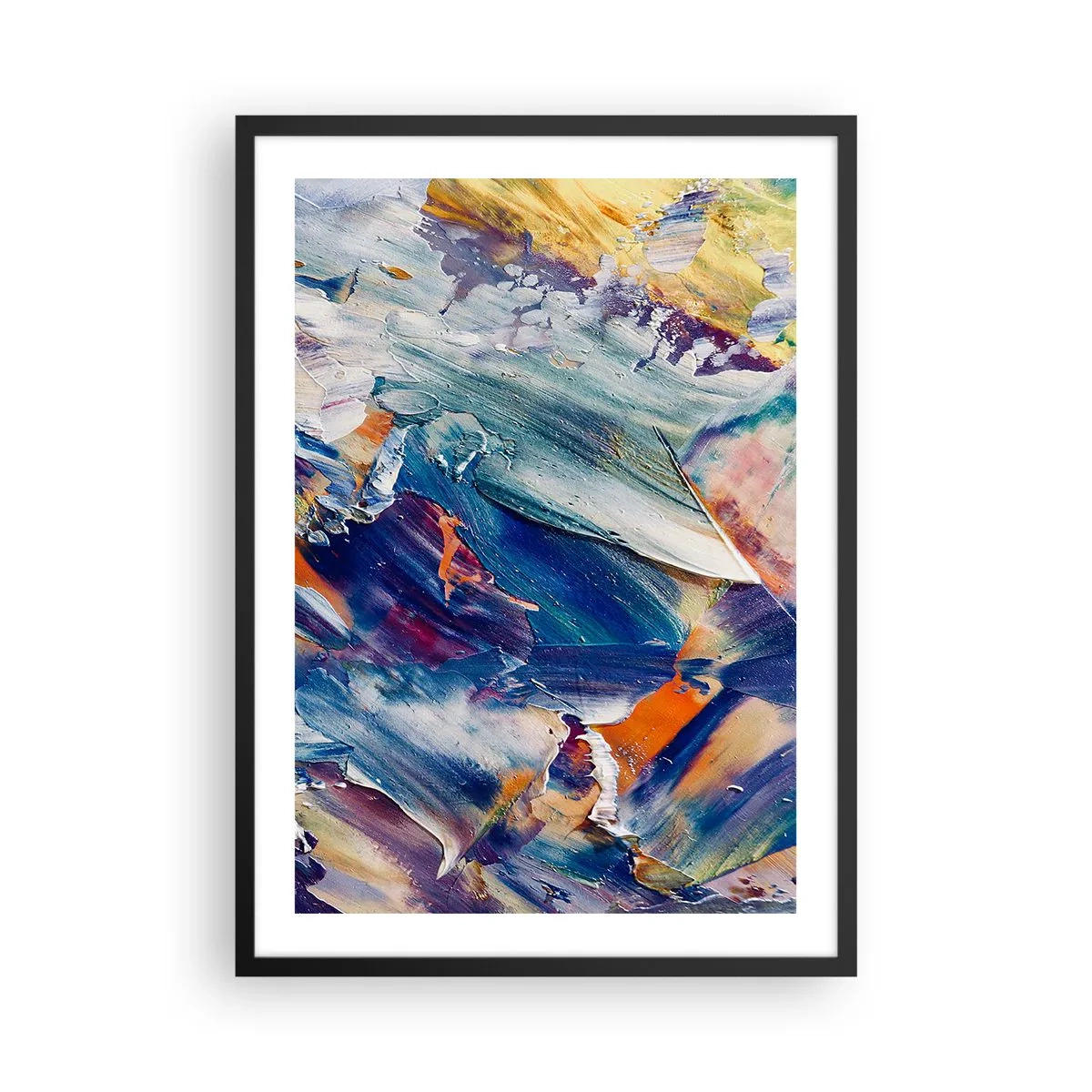 Plagát v čiernom ráme - Abstraktná kompozícia s farebnými ťahmi farby - 50x70cm - Chaos farieb - Moderná nástenná dekorácia do obývacej izby a spálne ARTTOR