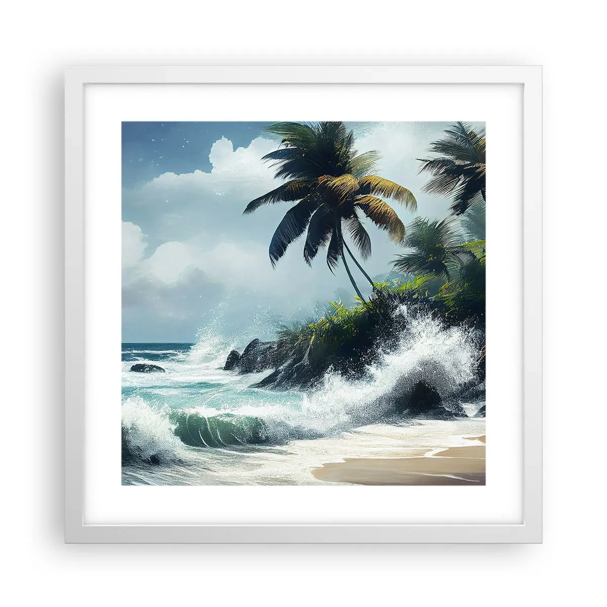 Plagát v bielom ráme - Na tropickom pobreží - 40x40 cm