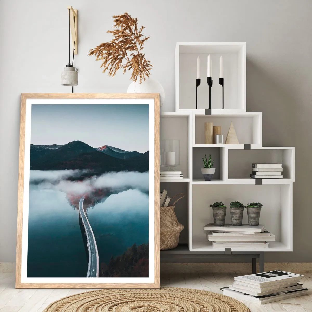 Plagát v ráme zo svetlého duba - Pri vode hladkej ako zrkadlo - 70x100 cm