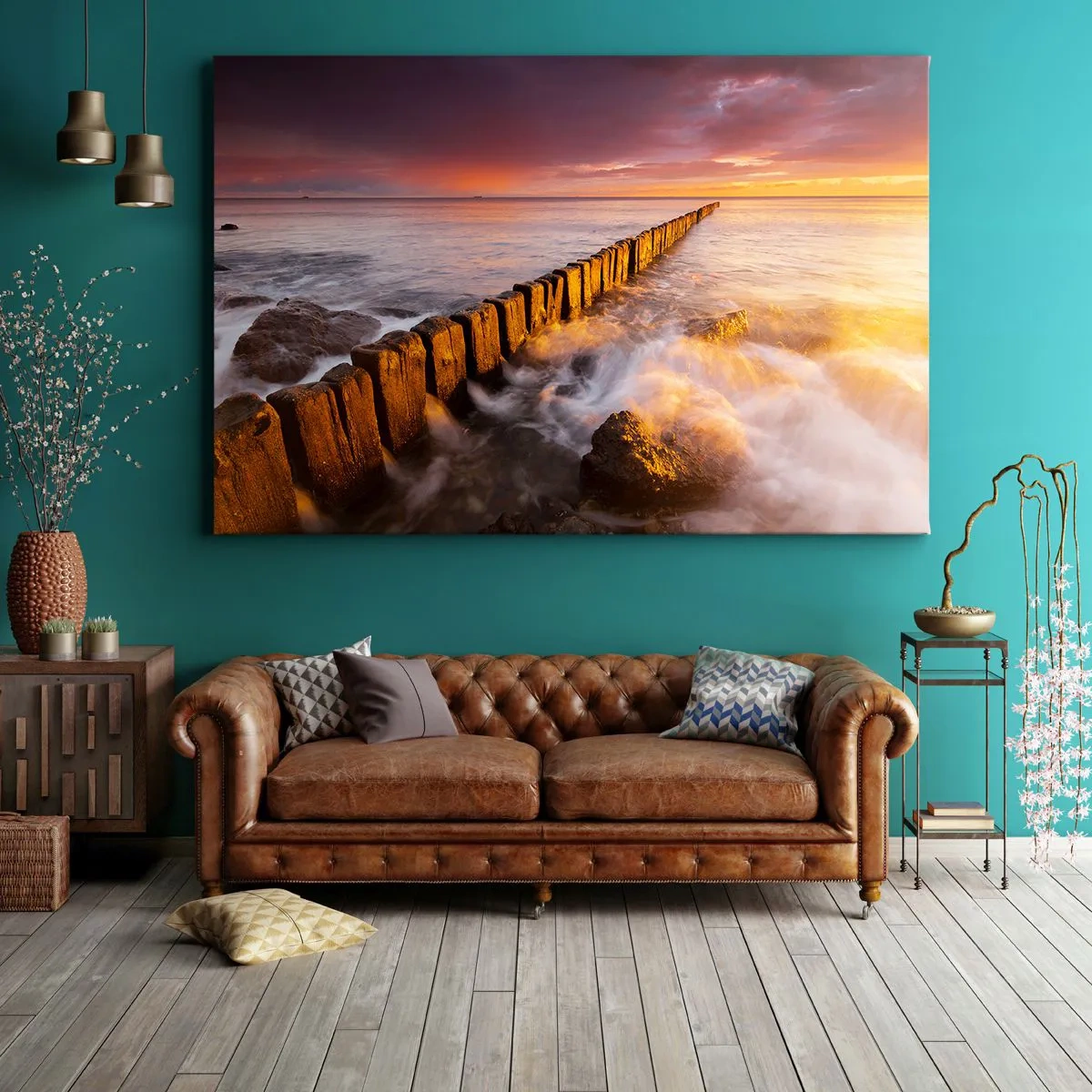 Obraz na plátne - Malebná krajina pri mori pri západe slnka - 70x50cm - Jemnosť vĺn - Moderná nástenná dekorácia do obývacej izby a spálne ARTTOR