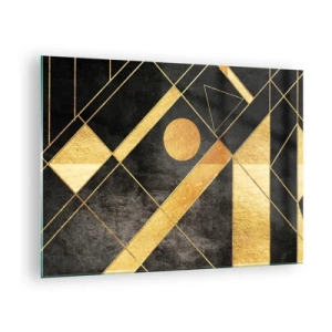 Obraz na skle - Zlaté geometrické vzory na čiernom pozadí - 70x50cm - Slnko púšte - Moderná nástenná dekorácia do obývacej izby a spálne ARTTOR