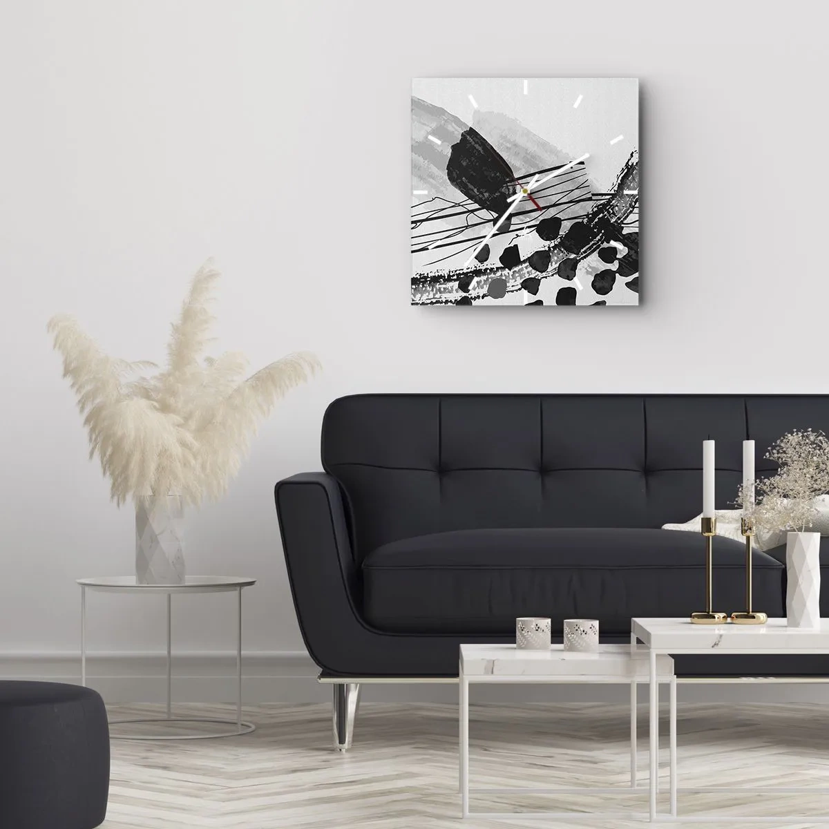 Nástenné hodiny - Čiernobiela organická abstrakcia - 30x30 cm